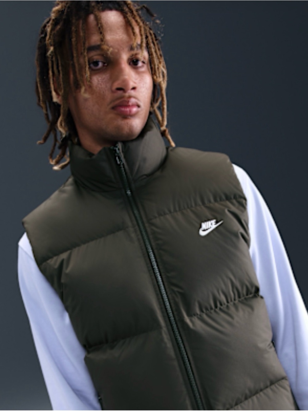 Nike Men’s Sportswear Club Therma -Fit Dark Olive Puffer Vest XL